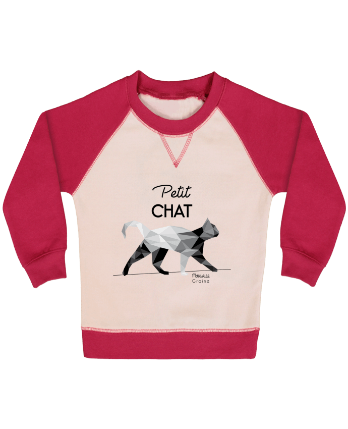 Sweatshirt Baby crew-neck sleeves contrast raglan Petit chat origami by Mauvaise Graine