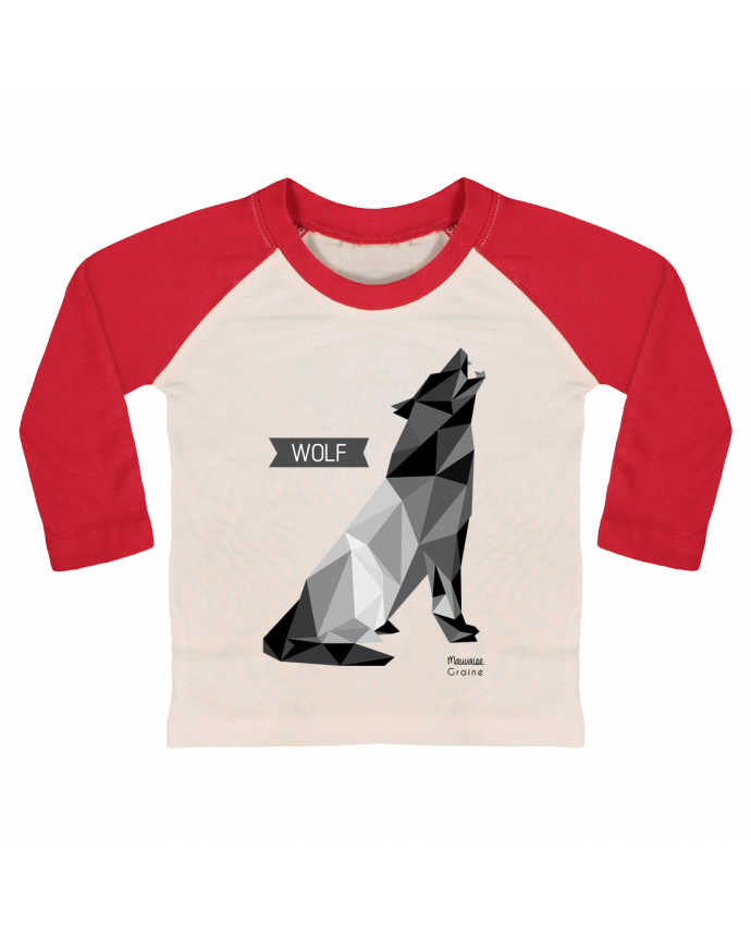 T-shirt baby Baseball long sleeve WOLF Origami by Mauvaise Graine
