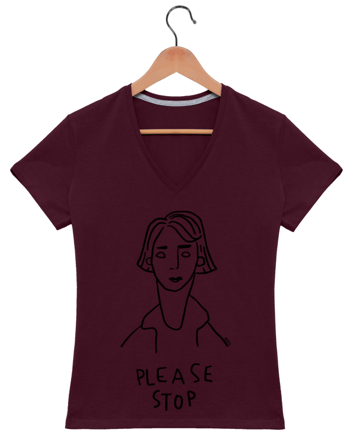 T-shirt femme col V PLEASE STOP par RSTLL
