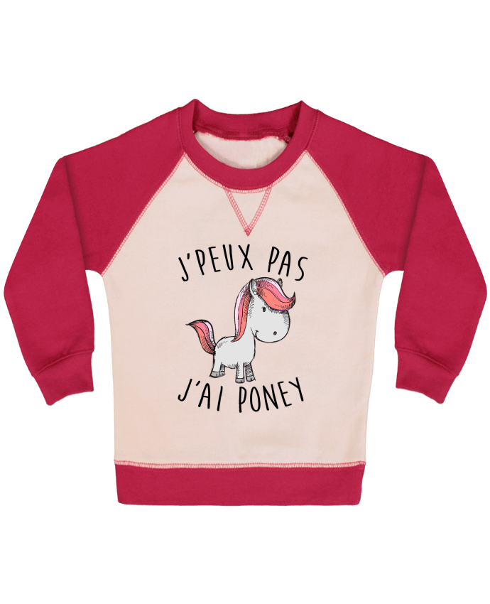Sweatshirt Baby crew-neck sleeves contrast raglan Je peux pas j'ai poney by FRENCHUP-MAYO