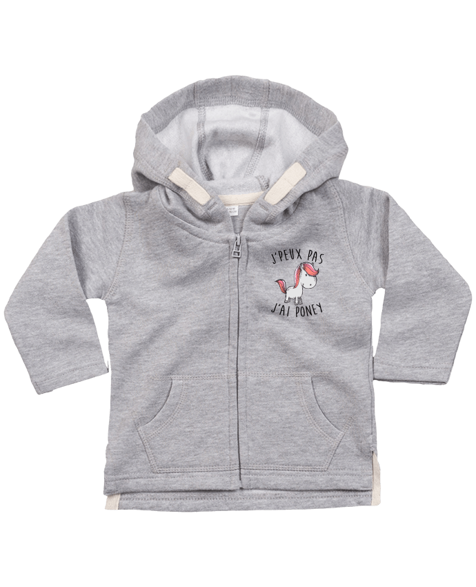 Sweat à capuche bébé zippé Je peux pas j'ai poney par FRENCHUP-MAYO