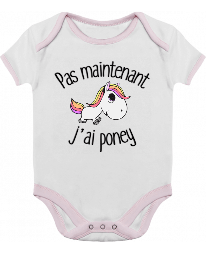 Body bébé manches contrastées Pas maintenant j'ai poney par FRENCHUP-MAYO