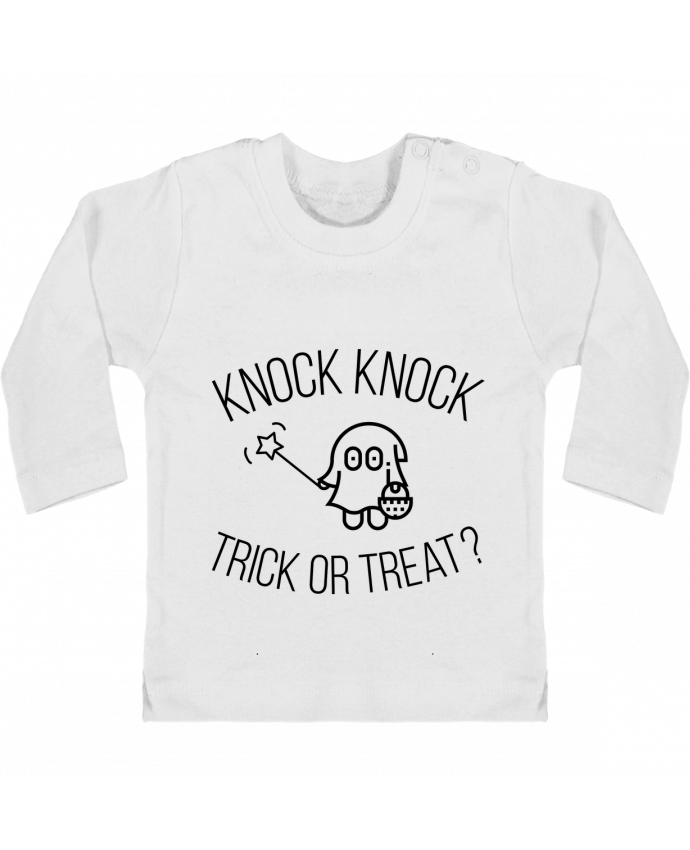 Baby T-shirt with press-studs long sleeve Knock Knock, Trick or Treat? manches longues du designer tunetoo
