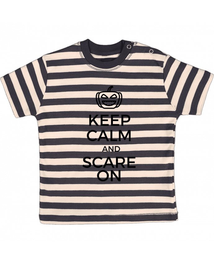 Camiseta Bebé a Rayas Keep Calm and Scare on Pumpkin por tunetoo