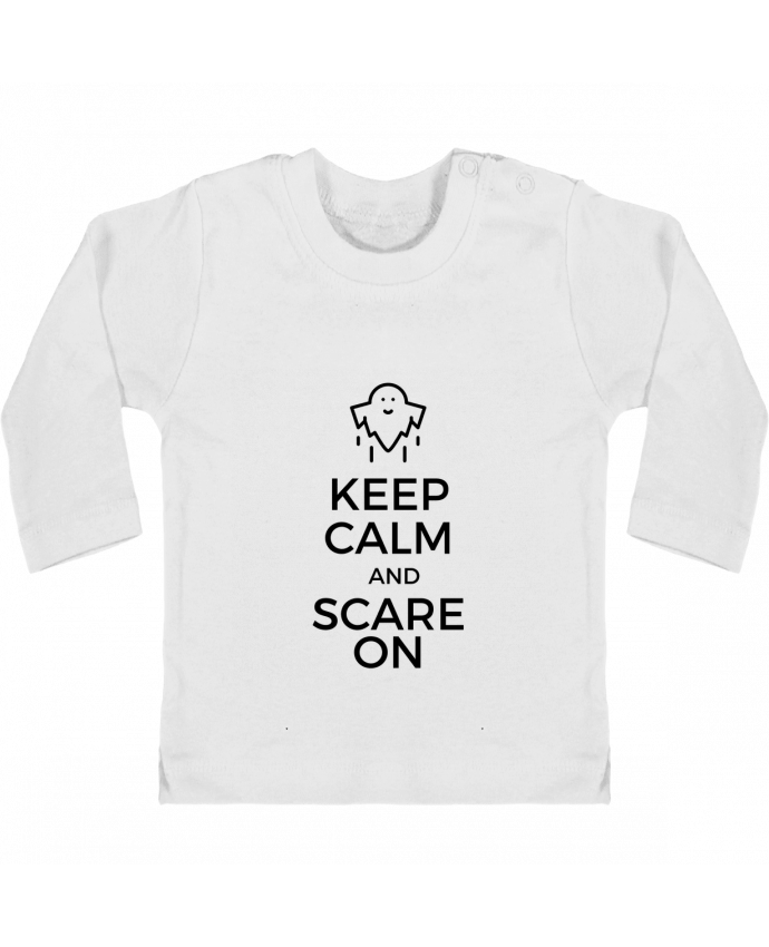 Baby T-shirt with press-studs long sleeve Keep Calm and Scare on Ghost manches longues du designer tunetoo