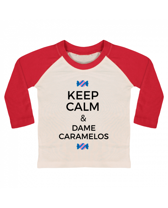 Camiseta Bebé Béisbol Manga Larga Keep Calm and Dame Caramelos por tunetoo