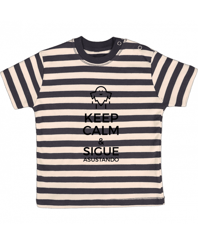 T-shirt baby with stripes Keep Calm and Sigue asustando ghost by tunetoo