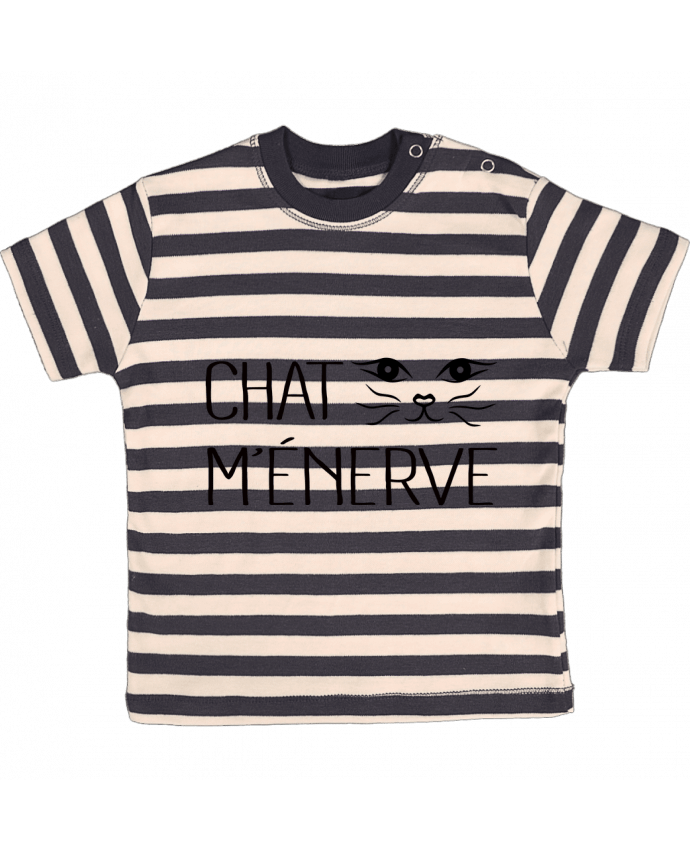 T-shirt baby with stripes Chat m'énerve by Freeyourshirt.com