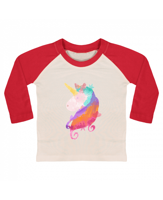 Camiseta Bebé Béisbol Manga Larga Watercolor Unicorn por PinkGlitter