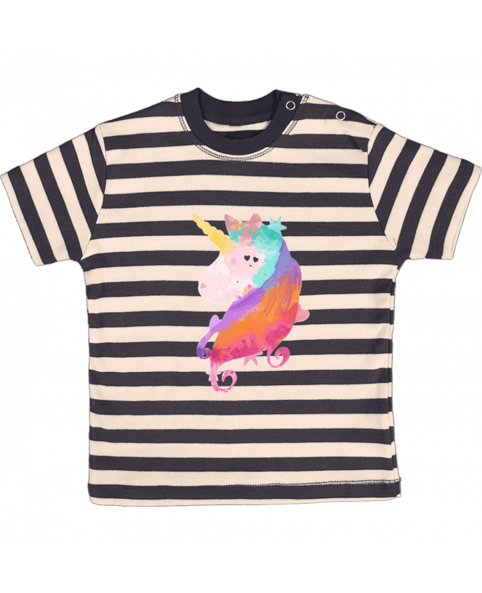 Camiseta Bebé a Rayas Watercolor Unicorn por PinkGlitter