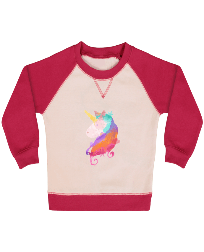 Sweatshirt Baby crew-neck sleeves contrast raglan Watercolor Unicorn by PinkGlitter