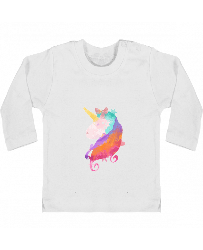 T-shirt bébé Watercolor Unicorn manches longues du designer PinkGlitter