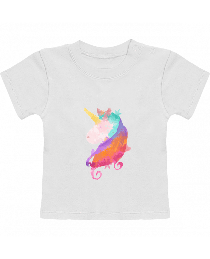 T-Shirt Baby Short Sleeve Watercolor Unicorn manches courtes du designer PinkGlitter