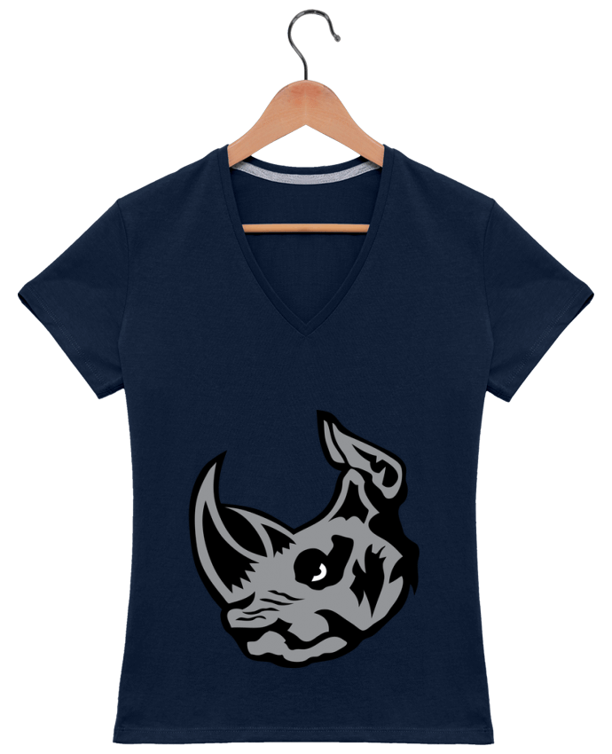 T-shirt femme col V tete rhinoceros corne par Achille