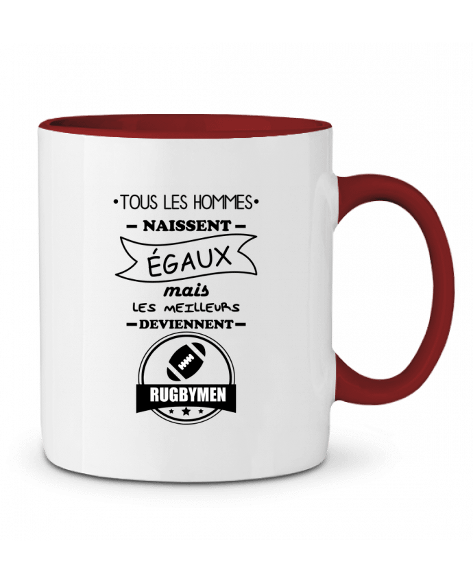 Mug bicolore Tous les hommes naissent égaux mais les meilleurs deviennent rugbymen, rugbyman, rugby 