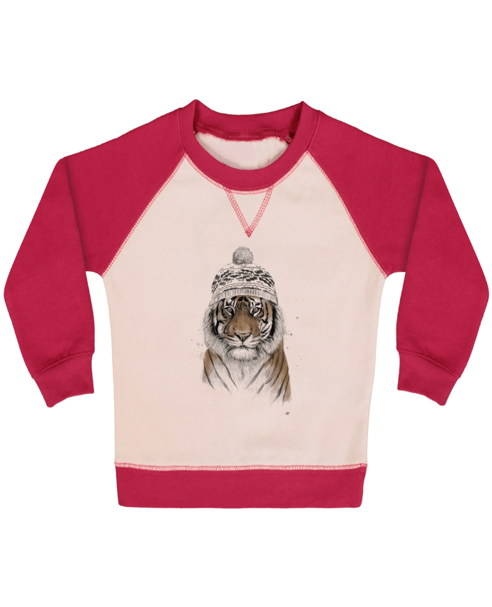 Sweatshirt Baby crew-neck sleeves contrast raglan Siberian tiger by Balàzs Solti