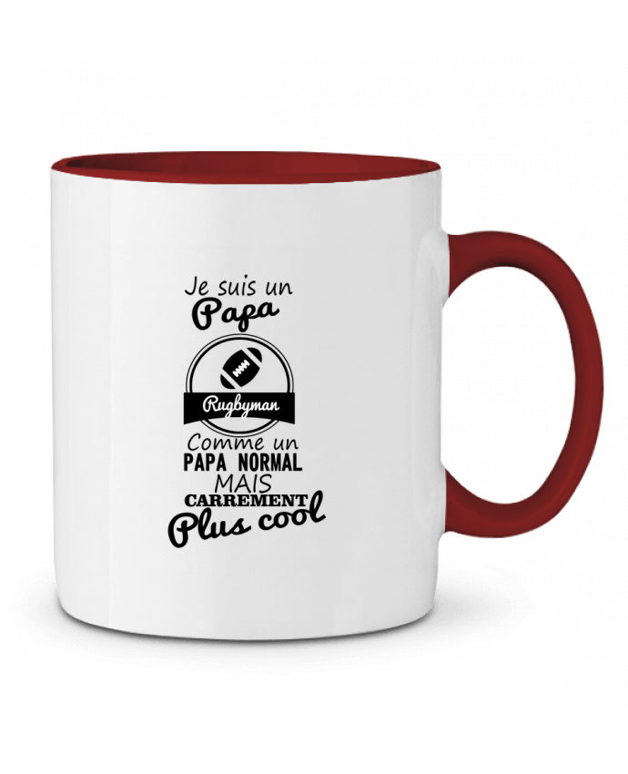 Mug bicolore Je suis un papa rugbyman comme un papa normal mais carrément plus cool Benichan