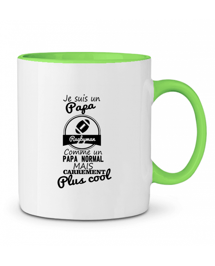 Mug bicolore Je suis un papa rugbyman comme un papa normal mais carrément plus cool Benichan