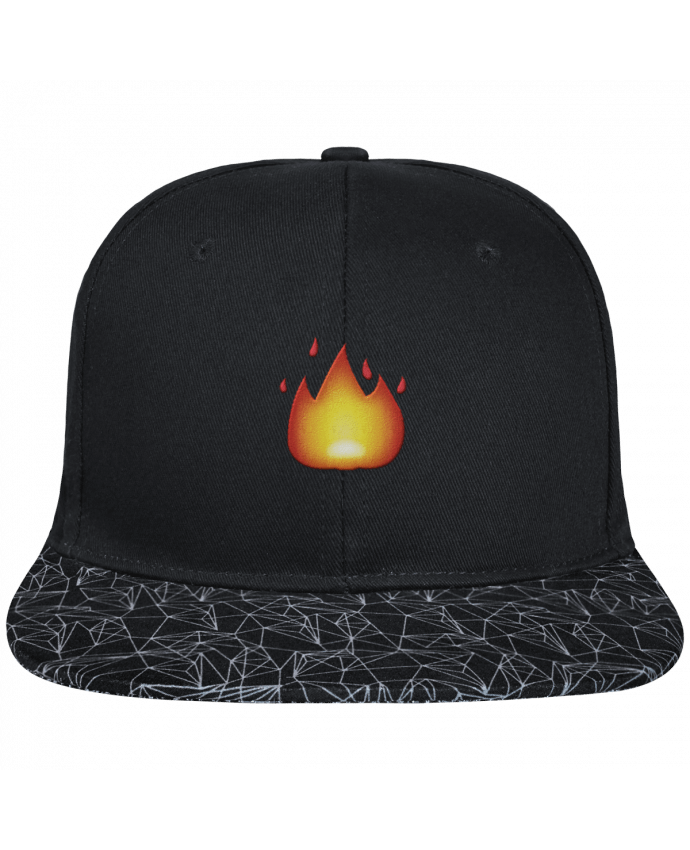 Snapback Cap visor black geometric pattern Fire by tunetoo brodé avec toile noire 100% coton et visière impr