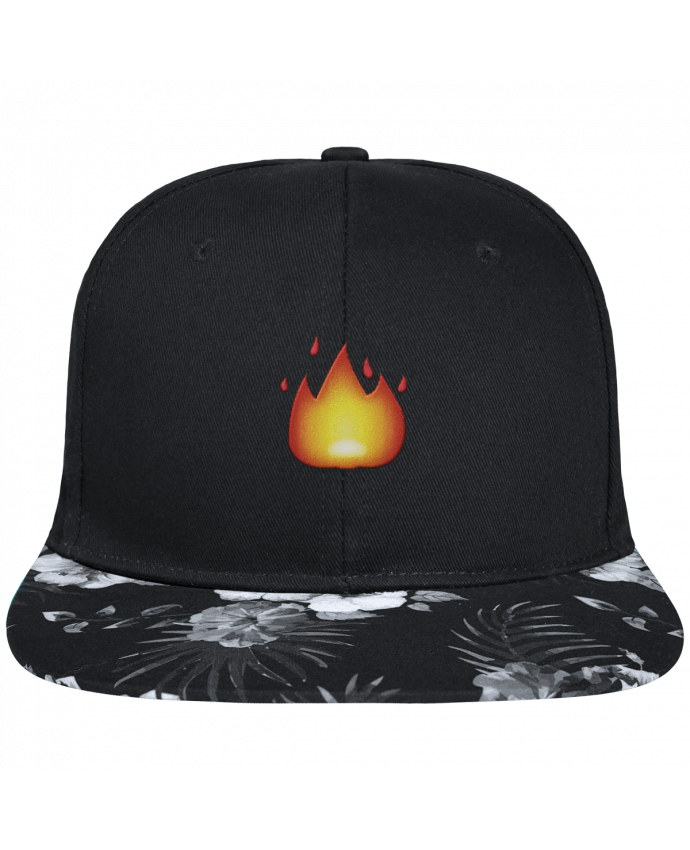 Snapback Cap visor Hawaii Crown pattern Fire by tunetoo brodé avec toile noire 100% coton et visière imprimée fleurs