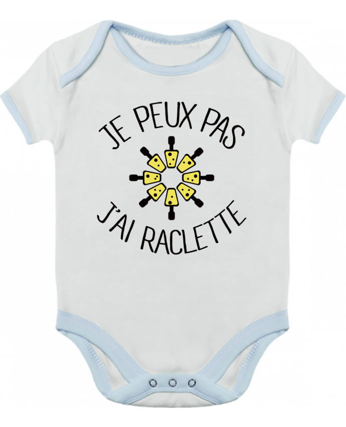 Body bébé manches contrastées Je peux pas j'ai Raclette par Freeyourshirt.com