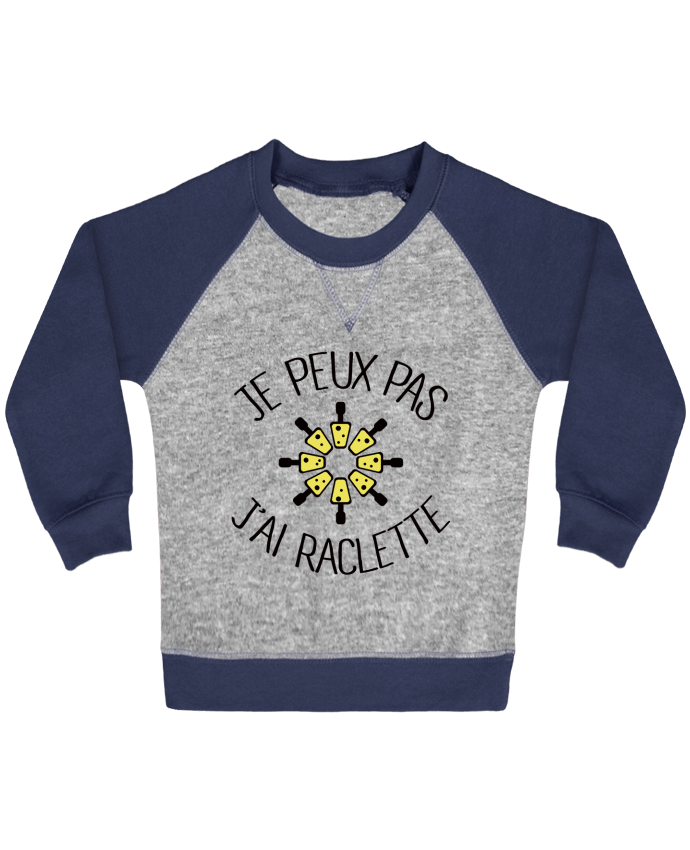 Sweat bébé manches contrastée Je peux pas j'ai Raclette par Freeyourshirt.com