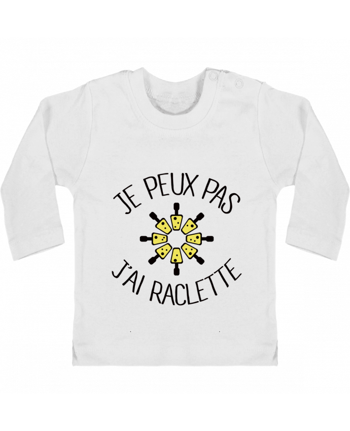 Camiseta Bebé Manga Larga con Botones  Je peux pas j'ai Raclette manches longues du designer Freeyourshirt.com