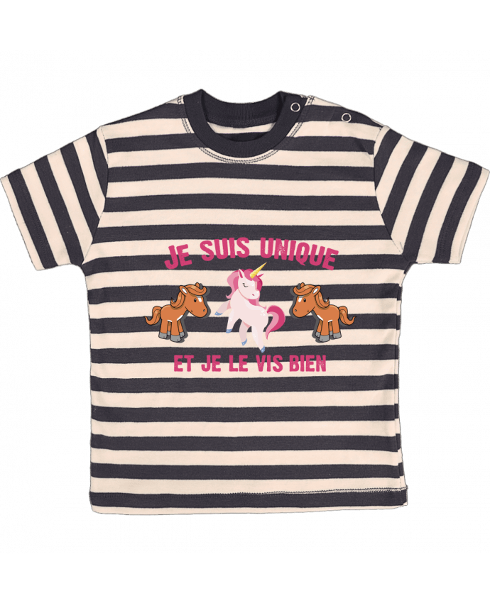 T-shirt baby with stripes Je suis unique et je le vis bien by tunetoo