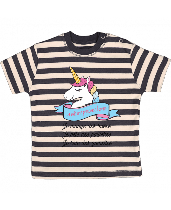 Tee-shirt bébé à rayures Je suis une princesse licorne par tunetoo