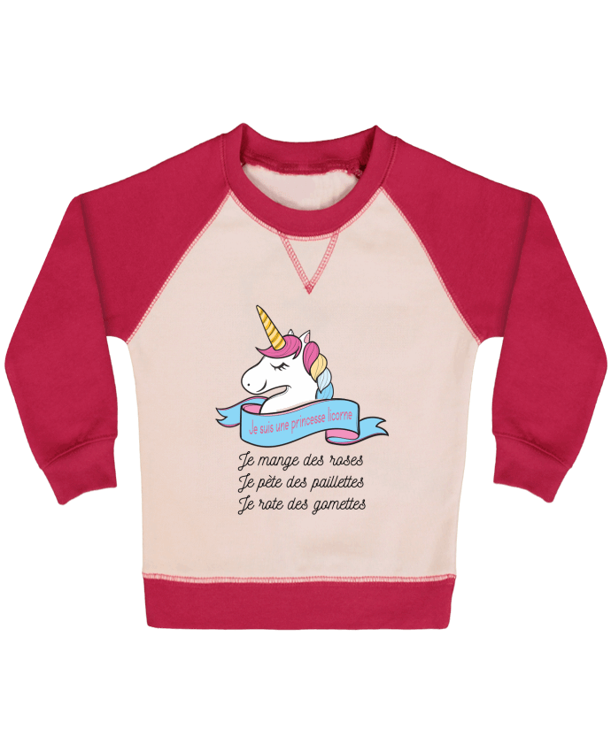Sweatshirt Baby crew-neck sleeves contrast raglan Je suis une princesse licorne by tunetoo