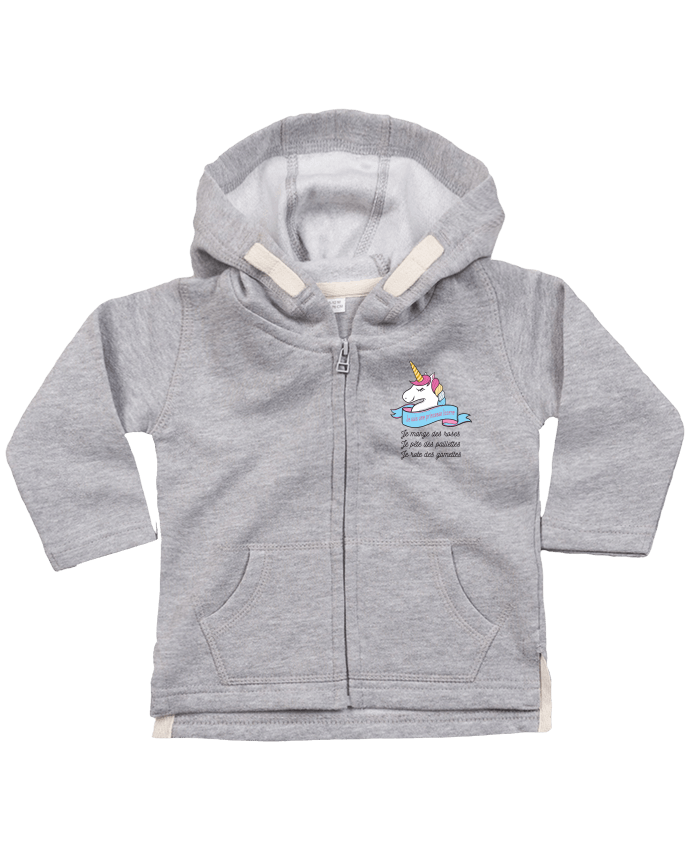 Hoddie with zip for baby Je suis une princesse licorne by tunetoo