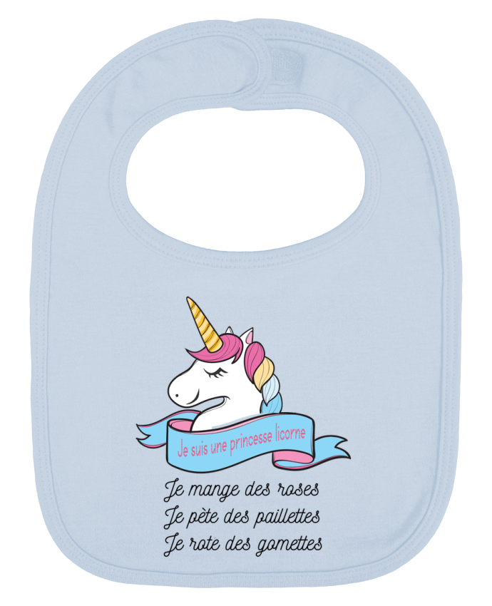 Baby Bib plain and contrast Je suis une princesse licorne by tunetoo
