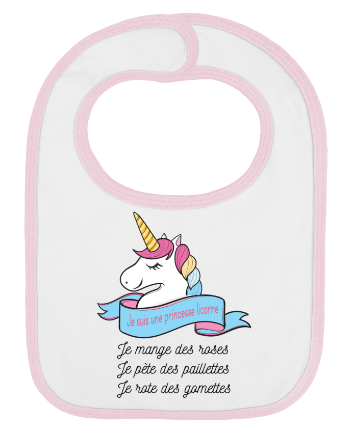 Baby Bib plain and contrast Je suis une princesse licorne by tunetoo