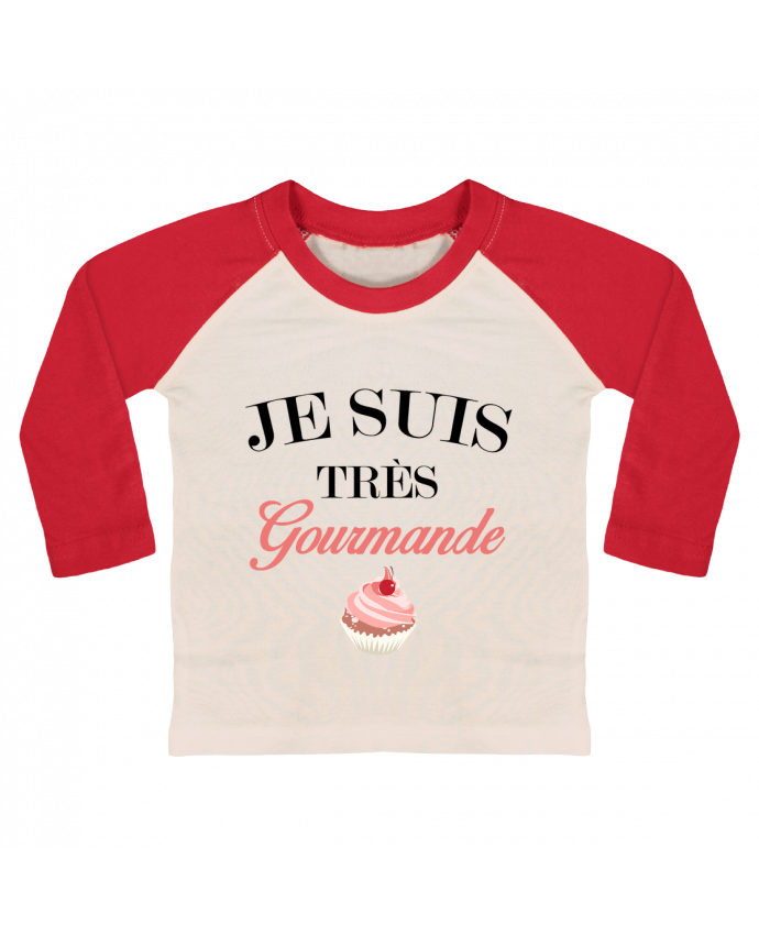 T-shirt baby Baseball long sleeve Je suis très gourmande by tunetoo