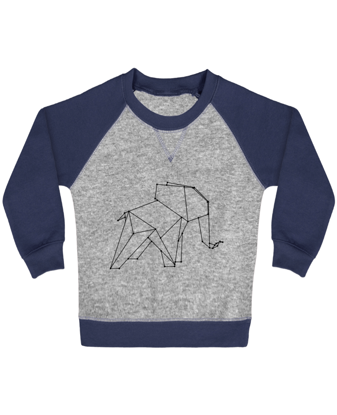 Sweatshirt Baby crew-neck sleeves contrast raglan Origami elephant by /wait-design