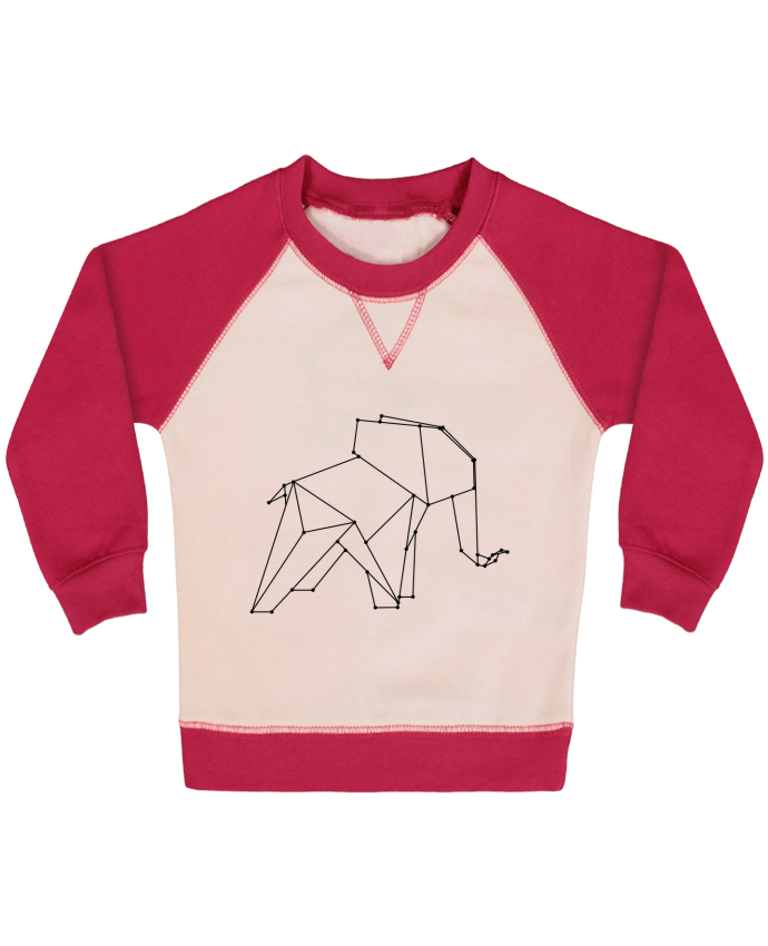 Sweatshirt Baby crew-neck sleeves contrast raglan Origami elephant by /wait-design