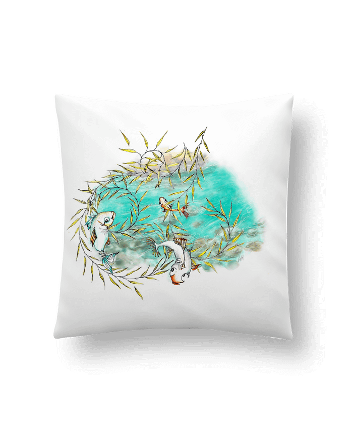 Cushion synthetic soft 45 x 45 cm Poissons qui sautent dans le saule pleureur by Lia Illustration bien-être