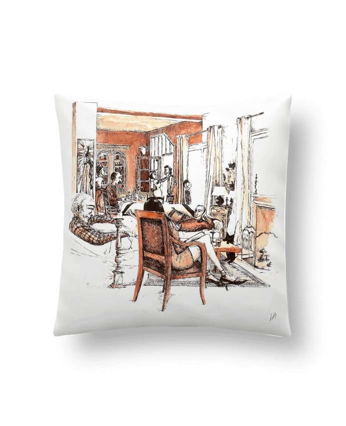 Cushion synthetic soft 45 x 45 cm Scène de famille à la plume encre de Chine by Lia Illustration bien-être
