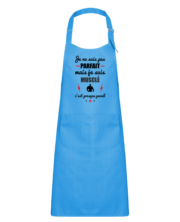 Kids chef pocket apron Je ne suis pas byfait mais je suis musclé c'est presque byeil by Benichan