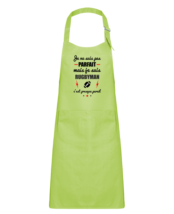 Kids chef pocket apron Je ne suis pas byfait mais je suis rugbyman c'est presque byeil by Benichan