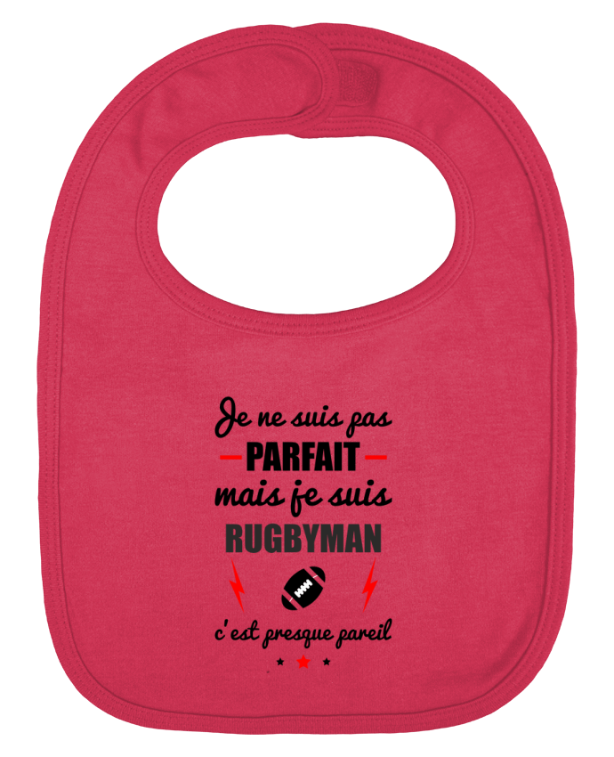 Baby Bib plain and contrast Je ne suis pas byfait mais je suis rugbyman c'est presque byeil by Benichan