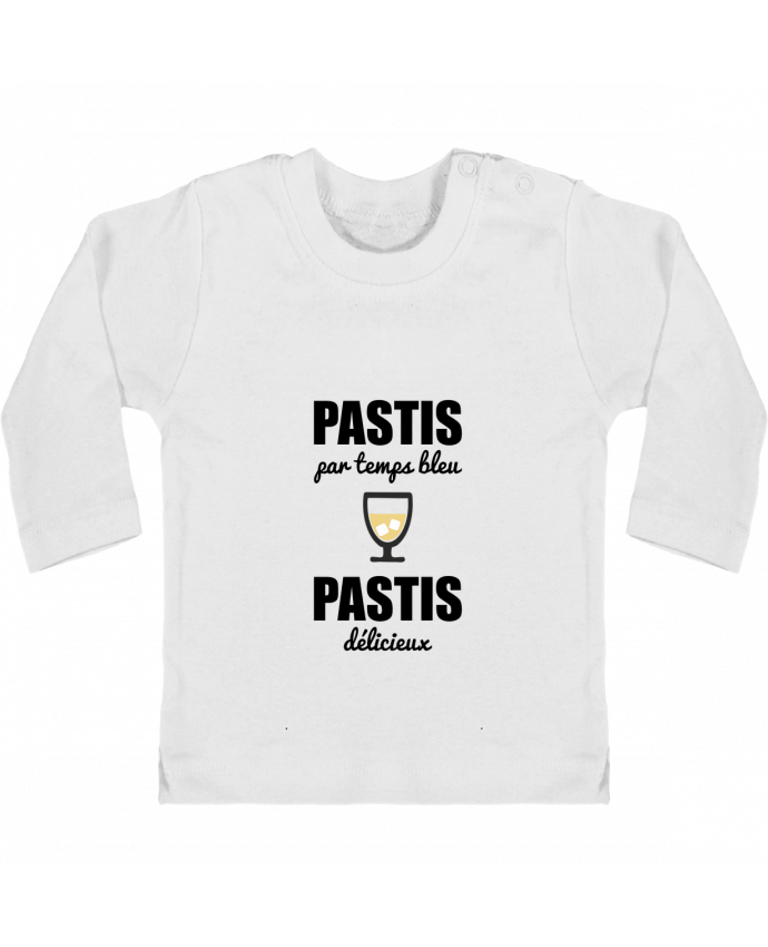 Baby T-shirt with press-studs long sleeve Pastis by temps bleu pastis délicieux manches longues du designer Benichan
