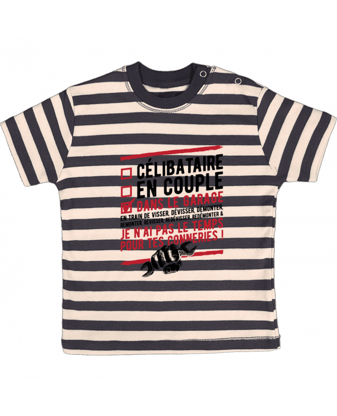 T-shirt baby with stripes Dans le garage humour by Original t-shirt