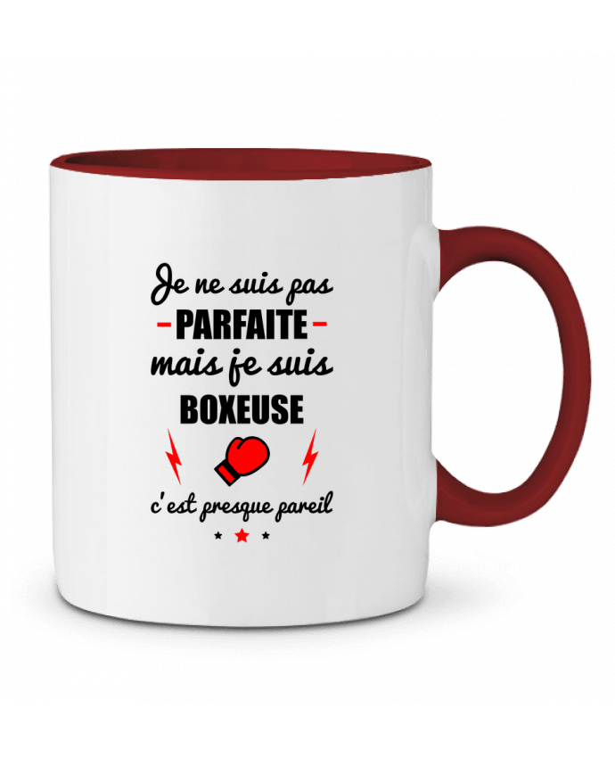 Mug bicolore Je ne suis pas parfaite mais je suis boxeuse c'est presque pareil Benichan