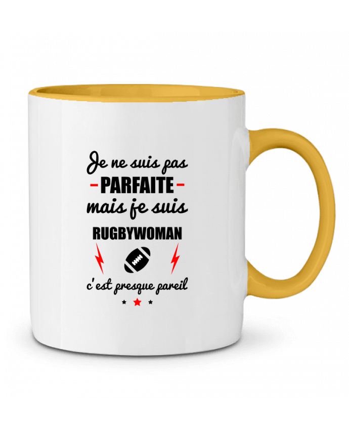 Two-tone Ceramic Mug Je ne suis pas byfaite mais je suis rugbywoman c'est presque byeil Benichan