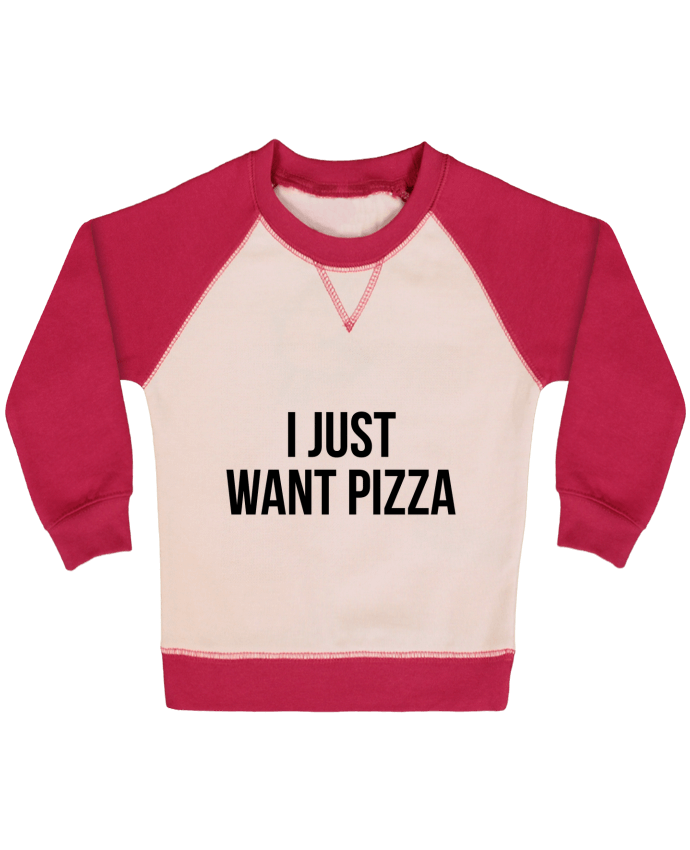 Sweat bébé manches contrastée I just want pizza par Bichette