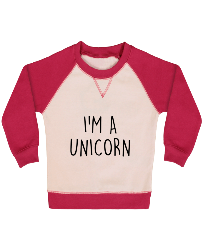 Sweatshirt Baby crew-neck sleeves contrast raglan I'm a unicorn by Bichette