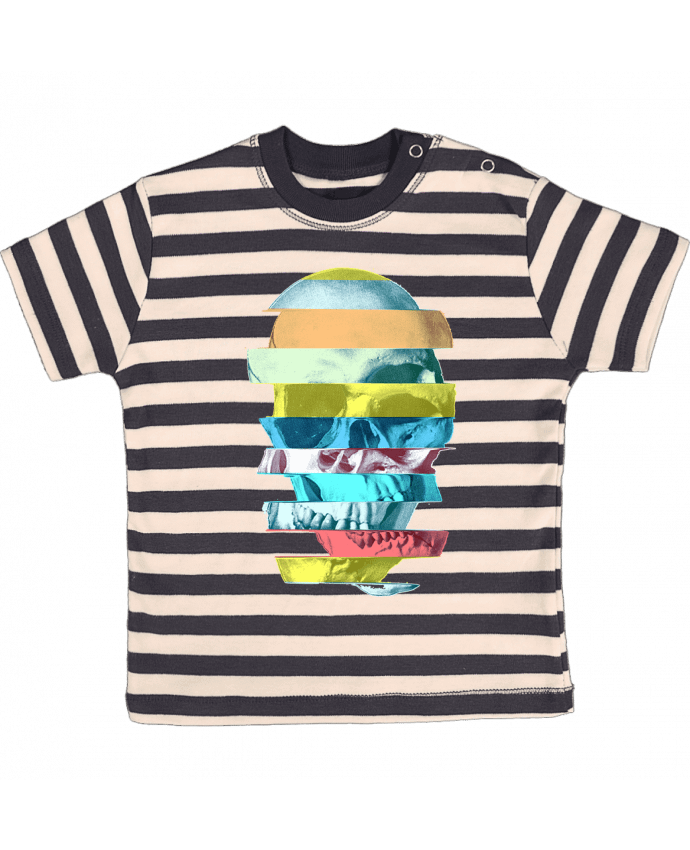 T-shirt baby with stripes Glitch Skull by ali_gulec