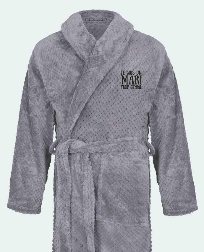 Bathrobe Men Soft Coral Fleece Je suis un mari trop génial by tunetoo