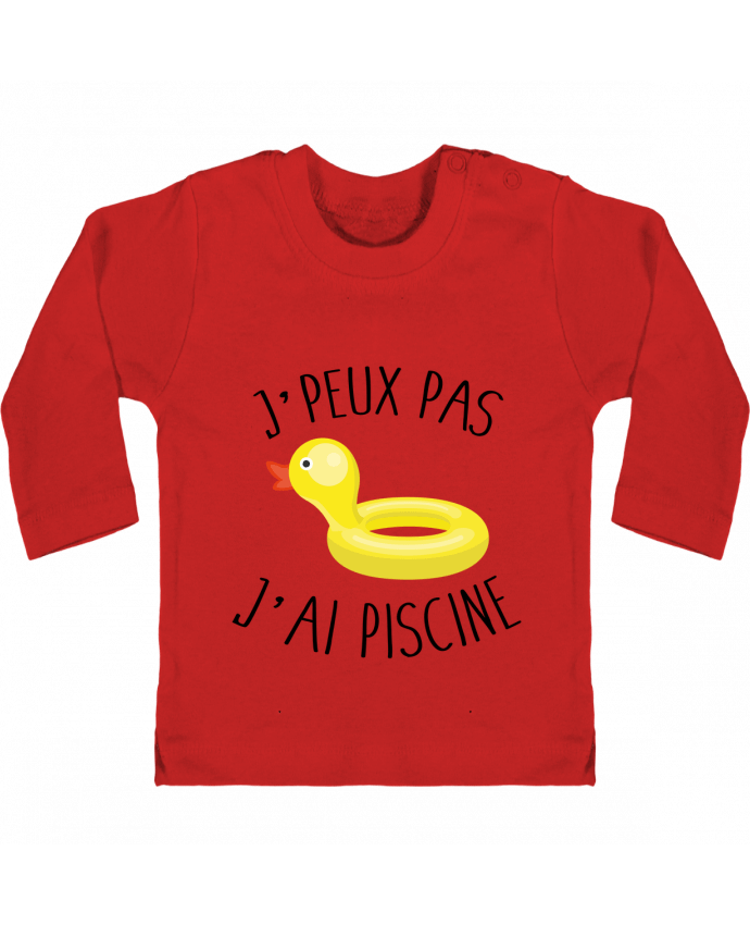 Baby T-shirt with press-studs long sleeve Je peux pas j'ai piscine manches longues du designer FRENCHUP-MAYO